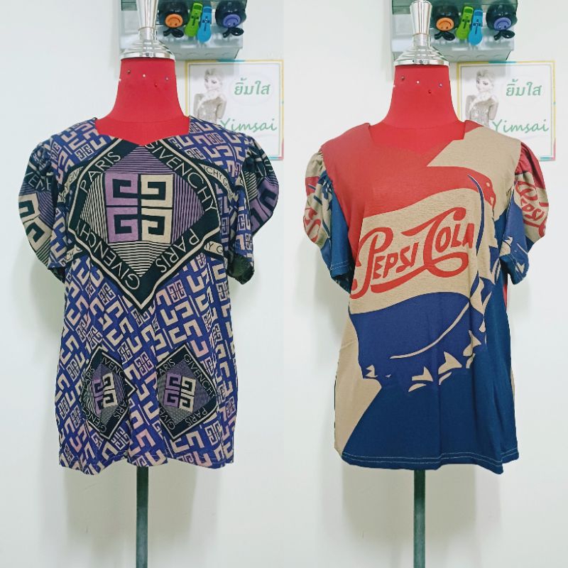 ป้าย NaNa เสื้อยืดผ้าสลาฟ แขนตุ๊กตา คอหัวใจ