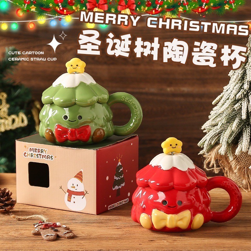 แก้วมัคเซรามิกต้นคริสต์มาส Christmas Tree ceramic glass mug แก้วน้ำแก้วกาแฟ แก้วธีมคริสต์มาสของแต่งบ้าน 70113