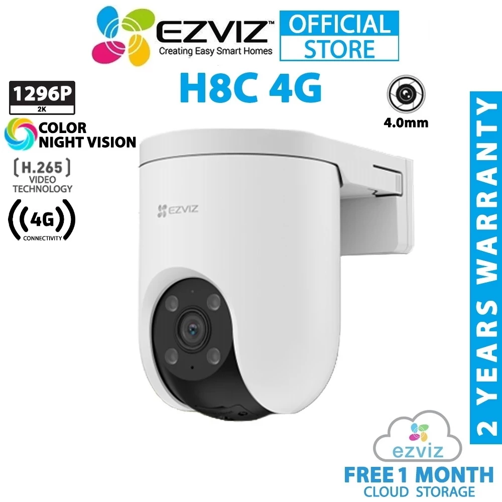 ⚡️กล้องวงจรปิดใส่ซิม 4G⚡️EZVIZ รุ่น H8C 4G (3MP) 2K Pan & Tilt Camera 4G LTE with Nano SIM Card