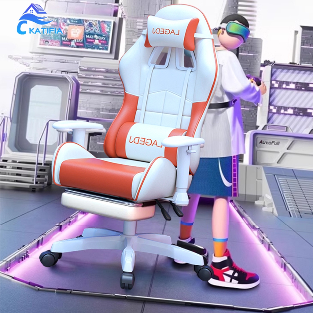 KATIFIA เก้าอี้เกมมิ่ง เก้าอี้สำนักงาน ปรับเอียงและสูงได้ ที่วางแขนแบบยกได้ Gaming Chair