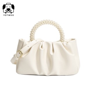 【🔥มาถึงภายใน 3 วัน】ใหม่กระเป๋าถือมุกแฟชั่นสตรีกระเป๋าสีขาว ผ…