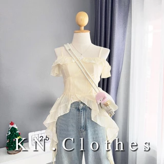 Jelly cami : เสื้อปาดไหล่แมงกระพรุน แต่งสายเดี่ยว เย็บตีเกล็ดหน้า เนื้อผ้าแก้วมีความเบาบาง KN.Clothes