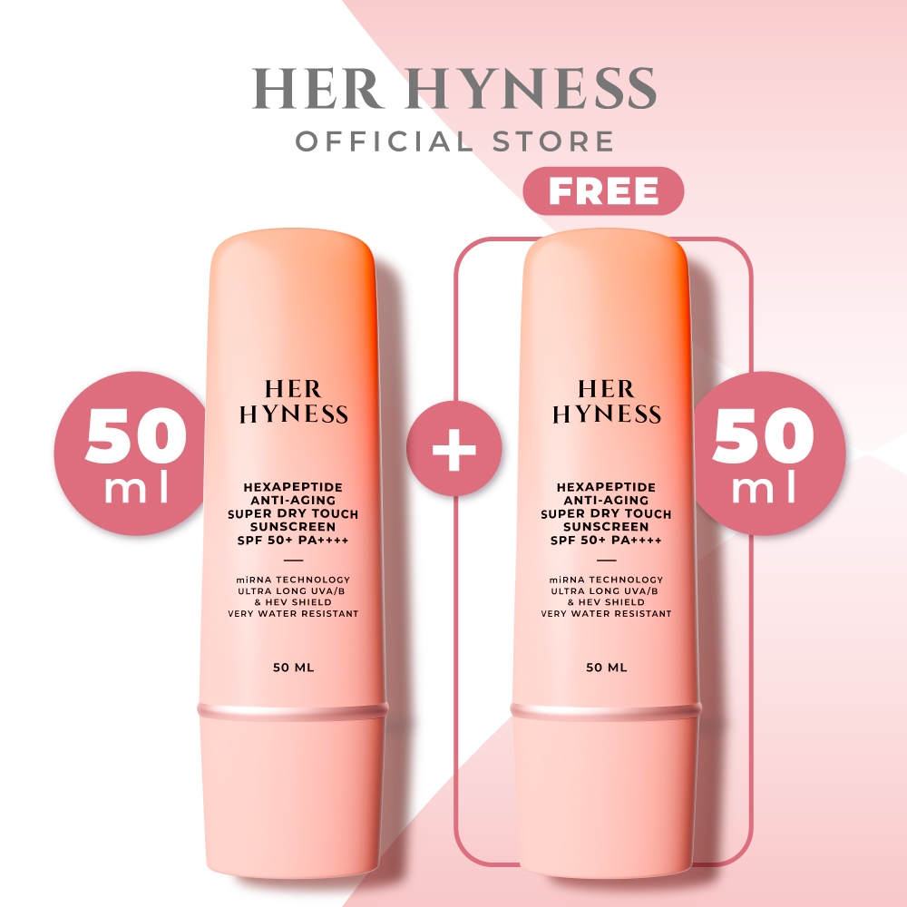 [เฉพาะ 14-16 ก.พ. 68 ซื้อ 1 แถม 1] HER HYNESS HEXAPEPTIDE ANTI-AGING SUNSCREEN 50ML x2 กันแดดกันน้ำ