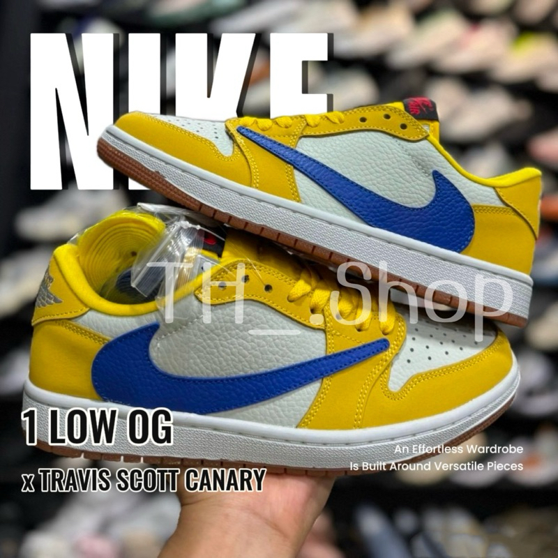 รองเท้าผ้าใบผู้ชาย 1 Low OG x Travis Scott Canary พร้อมกล่อง