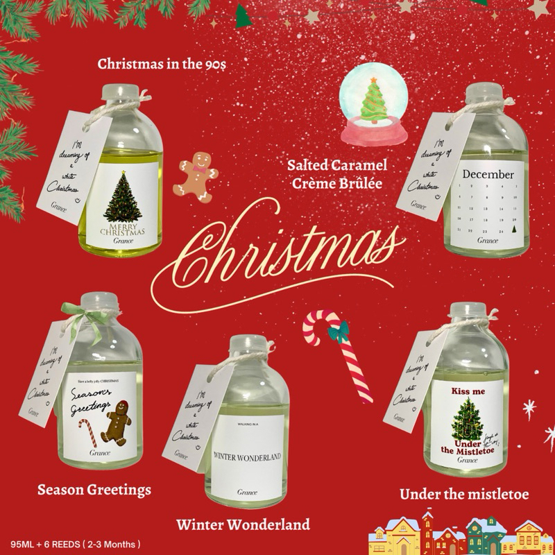 (พร้อมส่ง) GRANCE Christmas Reed Diffuser ก้านไม้หอมคริสต์มาส หอมนาน ปรับบรรยากาศห้อง