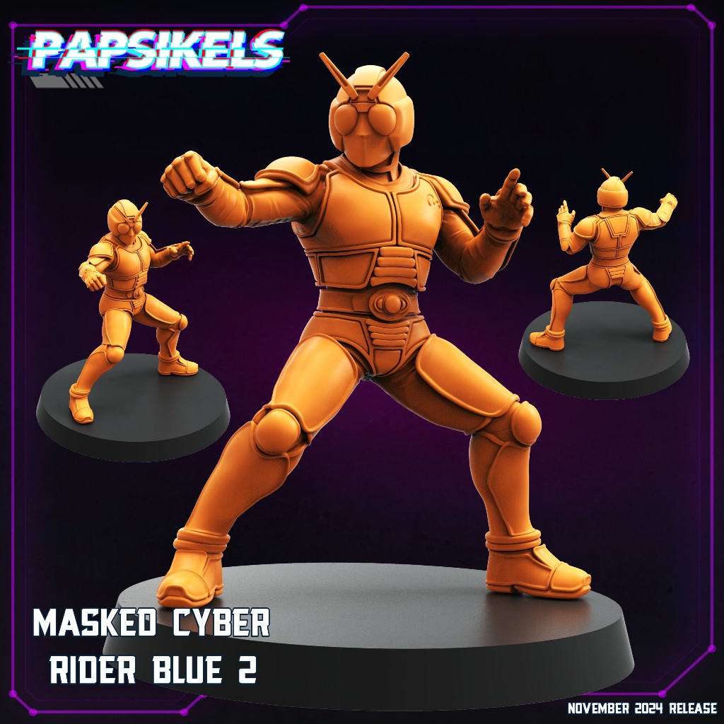 Masked Cyber Rider Blue [2] - Masked Cyber Rider - Humanoid / 32mm scale 3D printed miniature PSK