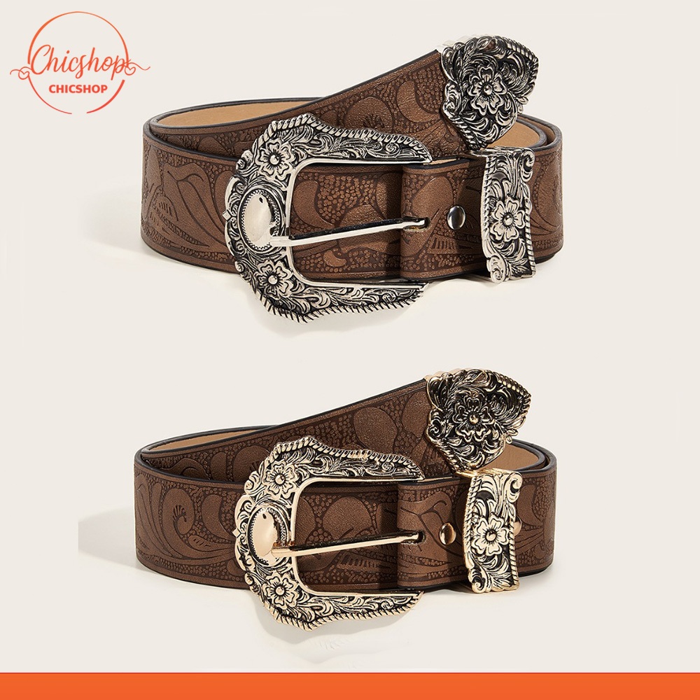 chishop เข็มขัดวินเทจ หนัง PU  สไตล์แฟชั่นย้อนยุค คาวบอย สามารถใช้ได้ทั้งผู้ชายและผู้หญิง