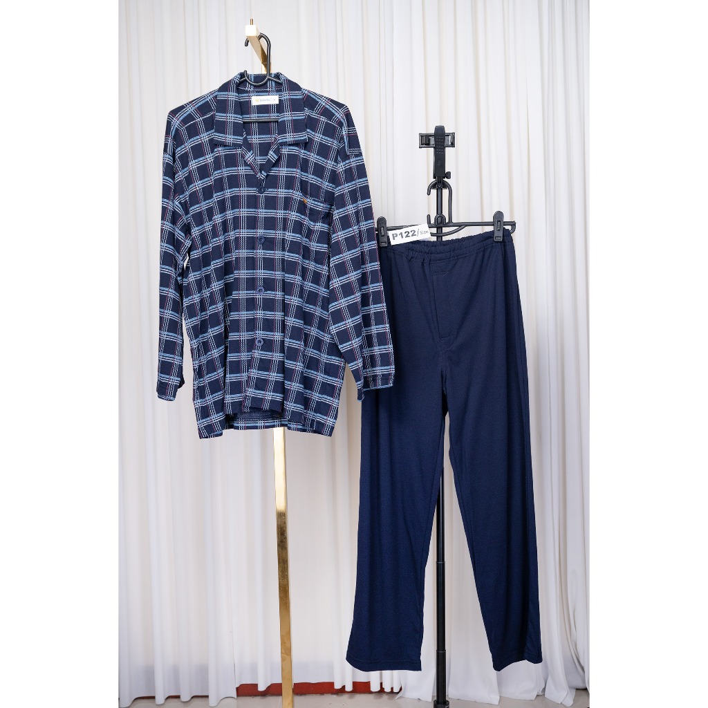 P122 : Golden Bear navy plaid sleepwear ชุดนอน/ชุดอยู่บ้าน งานนำเข้าจากญี่ปุ่น