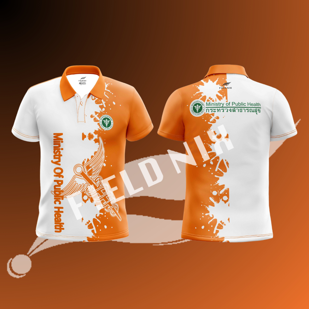 FIELDNIX เสื้อโปโลพิมพ์ลาย สาธารณสุข ลายธงชาติ สีส้ม