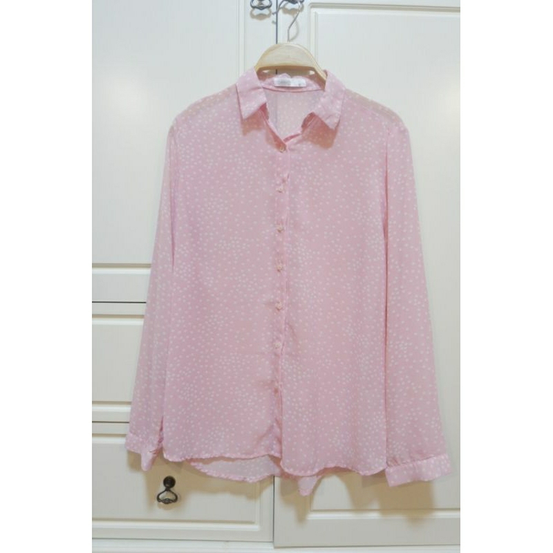 💓🌸เสื้อแขนยาว "Basico"  สีชมพูอ่อน เนื้อบาง  (มือ2 ถ่ายจากสินค้าจริง) 🌸💓ไซส์ M
