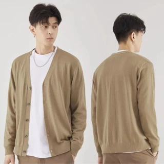 เสื้อไหมพรม เสื้อคาร์ดิแกน คอวี ผ้าถัก ใส่สบาย สีพื้น ทรงหลวม สไตล์เกาหลี สําหรับผู้ชาย
