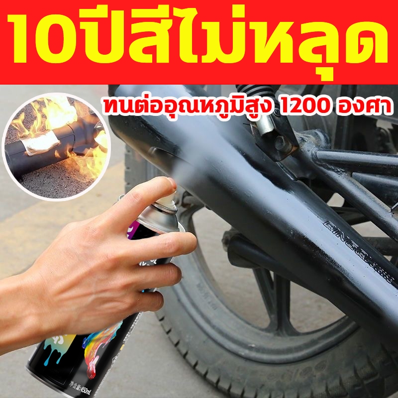 💥แถมกระดาษทราย💥สีสเปรย์ทนความร้อนสูง สีทนความร้อนดำ สีสเปรย์กันสนิม สีพ่นรถ 450mlใช้งานง่าย เงาจัดชัดเจน แห้งไว ติดทนนาน