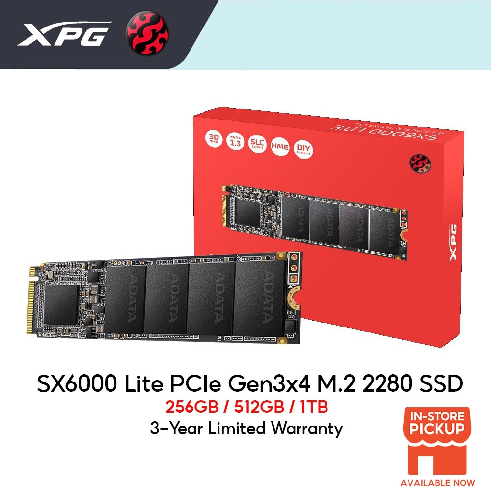 256GB,512GB,1TB SSD (เอสเอสดี) ADATA XPG SX6000 Lite PCIe 3D NAND PCIe Gen3x4 M.2 2280 NVMe 1.3 (5 years)