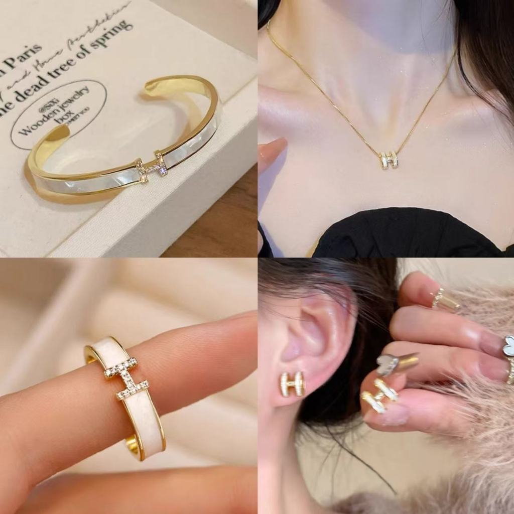 Vnox สุภาพสตรีหรูหรา H เกาหลีเครื่องประดับชุดไม่ซีดจางสร้อยข้อมือสร้อยคอต่างหูของขวัญ