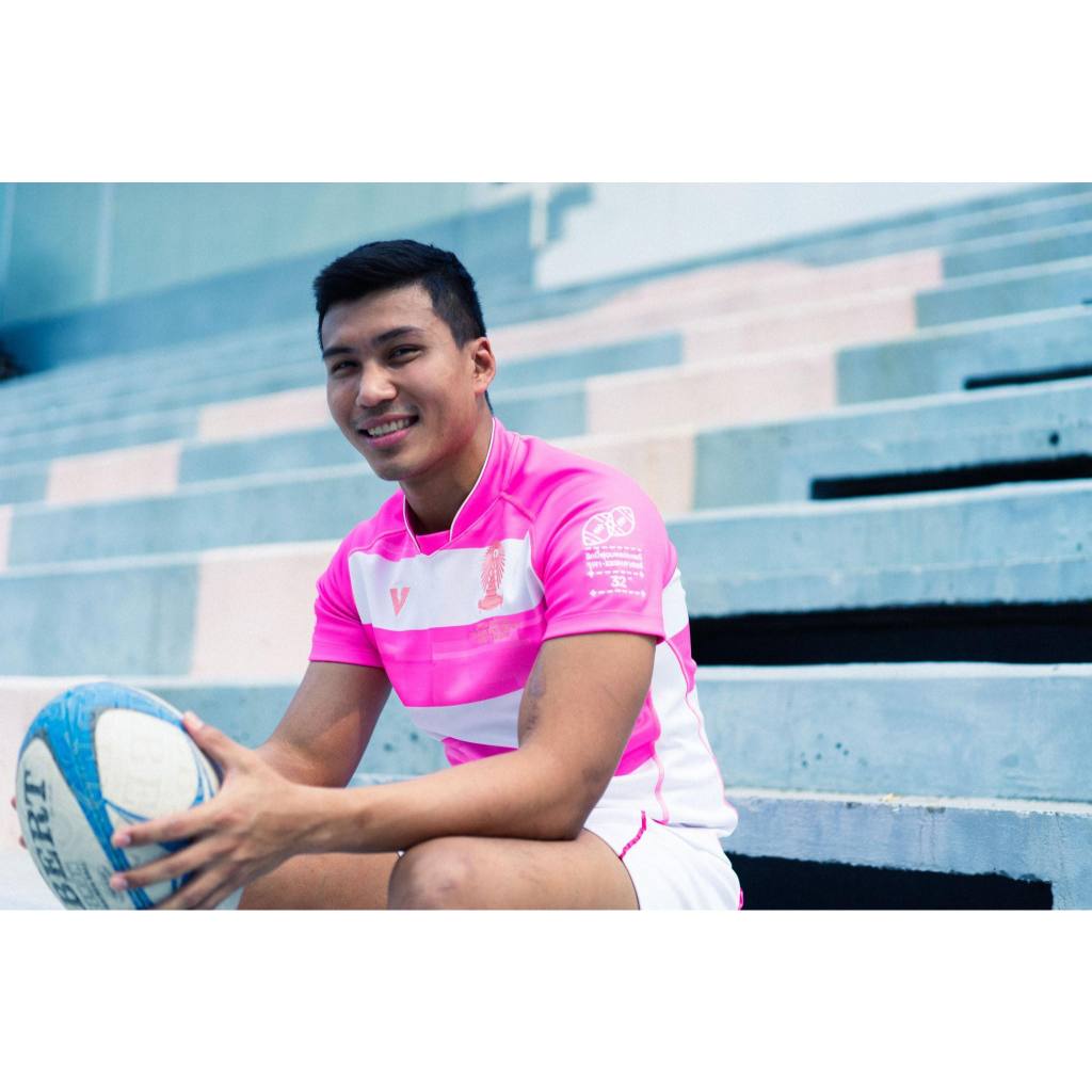 เสื้อรักบี้ Chulalongkorn University Rugby Club 2019 สีชมพู ขาว แท้100.%.ใหม่.ป้ายห้อย