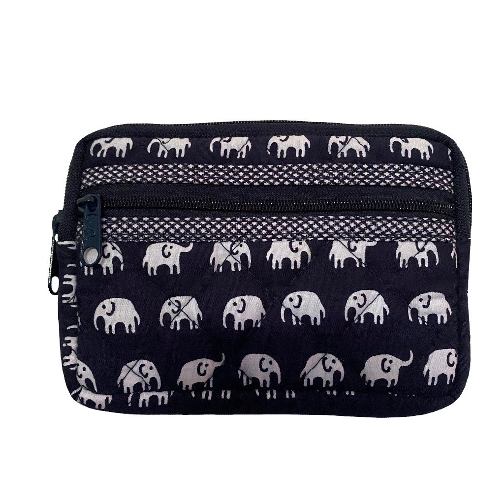 กระเป๋าสตางค์ แบบสั้น กระเป๋าใส่เหรียญ กระเป๋าใส่บัตร (0.5x5x3.5 นิ้ว) ด้านหน้า 1 ช่องซิบ/ด้านบน 1 ซิบ ผ้าคอตตอนญี่ปุ่น