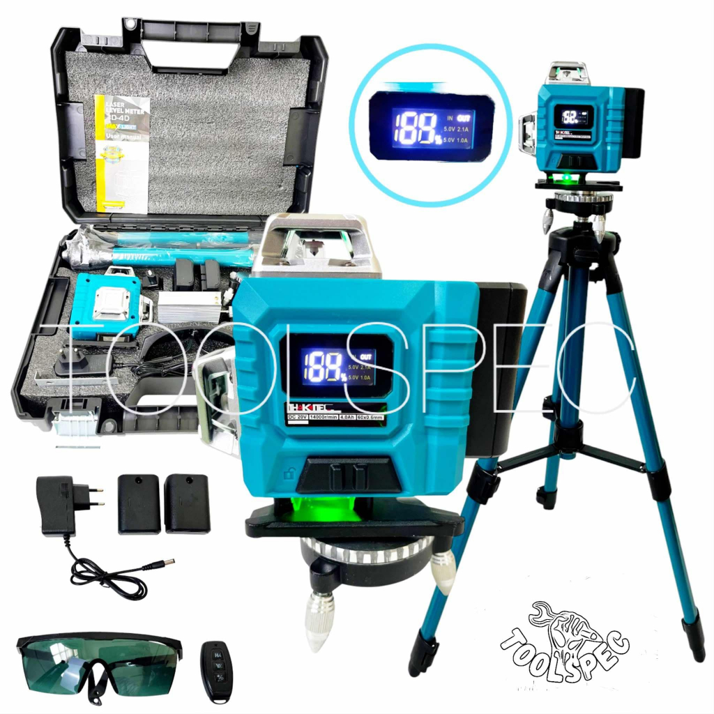 ใหม่ THAKITEC เครื่องวัดระดับเลเซอร์ 4D 16เส้น 360องศา จอแสดงผลดิจิตอลอัจฉริยะ เครื่องวัดระดับน้ำ พร้อมอุปกรณ์ครบชุด