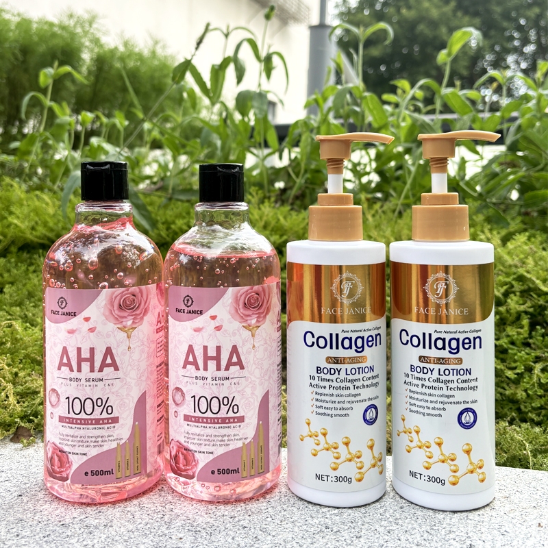 AHA Body serum เซรั่มบำรุงผิวกายกุหลาบ 100% 500ml+ FACE JANICE โลชั่นคอลลาเจนทองคำ โลชั่นผิวขาว300ml