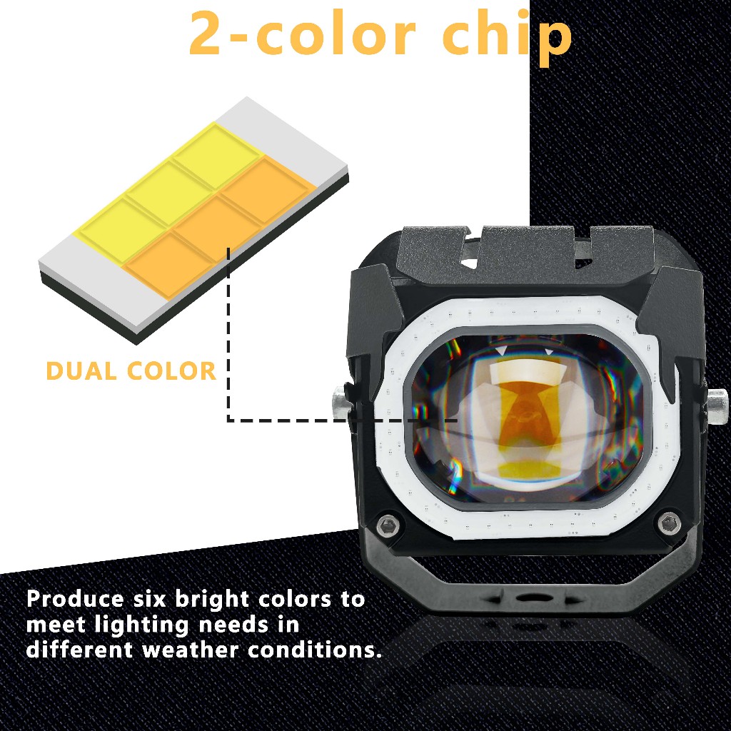 ไฟขับรถขนาดเล็ก 2 ชิ้น อัพเกรด V7 Pro ชุดที่ 2 ไฟสูง/ต่ำ LED สีขาว/เหลืองและน้ำเงิน - รูปที่ 2