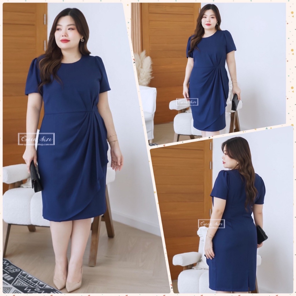 Bella-สีกรมท่า Plus size Fashion อก40 42 44 46 และ 48 เสื้อผ้าไซส์ใหญ่ ชุดเดรสแฟชั่นสาวอวบคนอ้วน ใส่ไปทำงาน