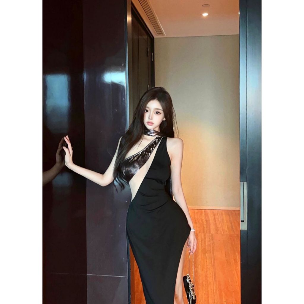 พร้อมส่ง ชุดเดรสยาว ชุดราตรี สีดำ สวย เซ็กซี่ แหวกข้าง แซ่บมาก งานนำเข้า - รูปที่ 6