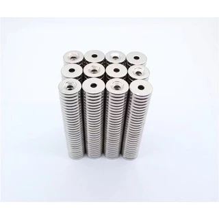 แม่เหล็กนีโอไดเมียม กลมแบนมีรู แม่เหล็กแรงสูง กลมแบน Neodymium Magnet แม่เหล็ก กลมแบนมีรู ( 1 ชิ้น )