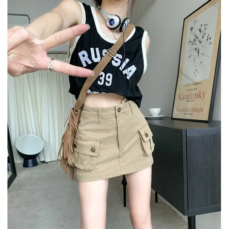 กระโปรงยีนส์ผู้หญิง,แฟชั่น,สะดวกสบาย,ใหม่,ฤดูร้อน,การออกแบบย้อนยุค,เอวสูง,หวาน น่ารัก,กระโปรงพลีททรงเอ,ผ้าคุณภาพสูง
