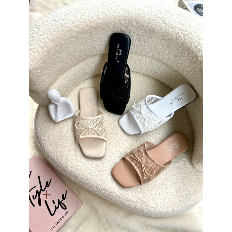 🎀Afashion🎀รองเท้าแตะผ้าตาข่ายผูกโบว์ น่ารักมากค่ะ นิ่มมากๆ 36-45 พร้อมส่งนะคะ