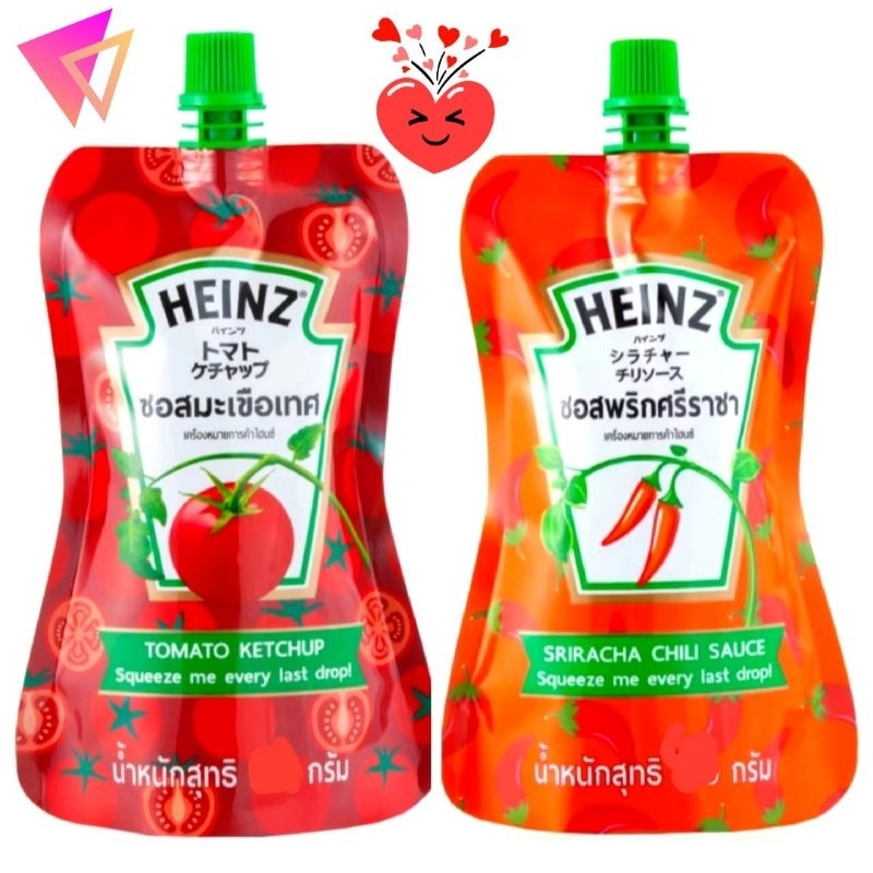 ไฮนซ์ซอสมะเขือเทศ 120 ก. และ.ไฮนซ์ ซอสพริกศรีราชา แบบถุงบีบ 250 กรัม ไฮนซ์ Heinz Squeeze