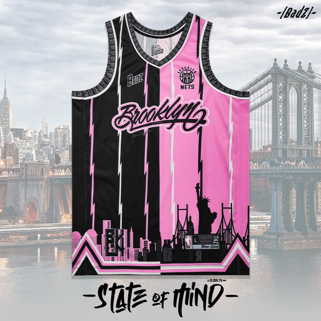 เสื้อบาส (แขนกุด) Jersey Brooklyn Black- Pink มีไซส์ใหญ่