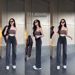 กางเกงยีนส์เอวสูงขากระบอกสีดำฟอกแต่งเฟดขา ผ้าไม่ยืด เอวสูงทรงสวย ใส่ได้ทั้งชาย-หญิง ปลายขา9.5-10นิ้ว #6116