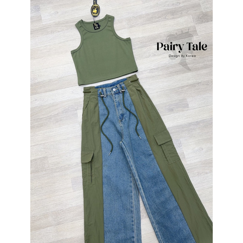"เช็คสินค้าก่อนสั่งซื้อ สั่งแล้วห้ามยกเลิกน๊าค๊า"Pairy Tale Set เสื้อกล้ามสีเขียวทหาร แมตกางเกงยีน