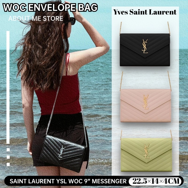 แซงต์โลร็องต์ Saint Laurent WOC Women's Chain Envelope Bag YSL กระเป๋าครอสบอดี้ ขนาด: 9"&7.5"