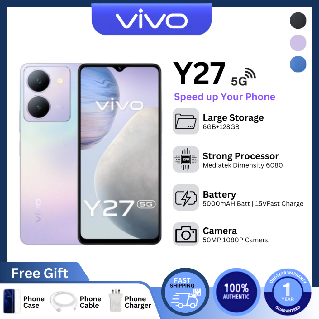 ส่งฟรี ศูนย์ไทยใหม่ล่าสุด VIVO Y27 Ram 8GB Rom 256GB หน้าจอ 6.64 นิ้ว แบตอึด กล้อง 50MP เครื่องแท้