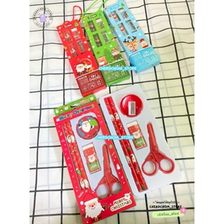 เซตเครื่องเขียน 1 กล่องมี 5 ชิ้น✏️📏✂️ ลายคริสต์มาส ชุดเครื่อ…