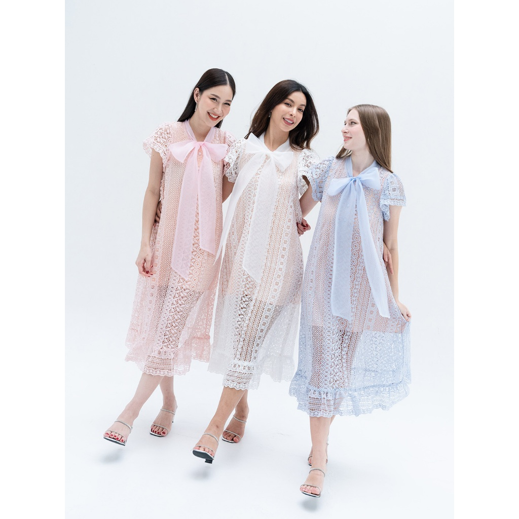 Pina Lace เดรสผ้าลูกไม้ เดรสโบว์ผูก