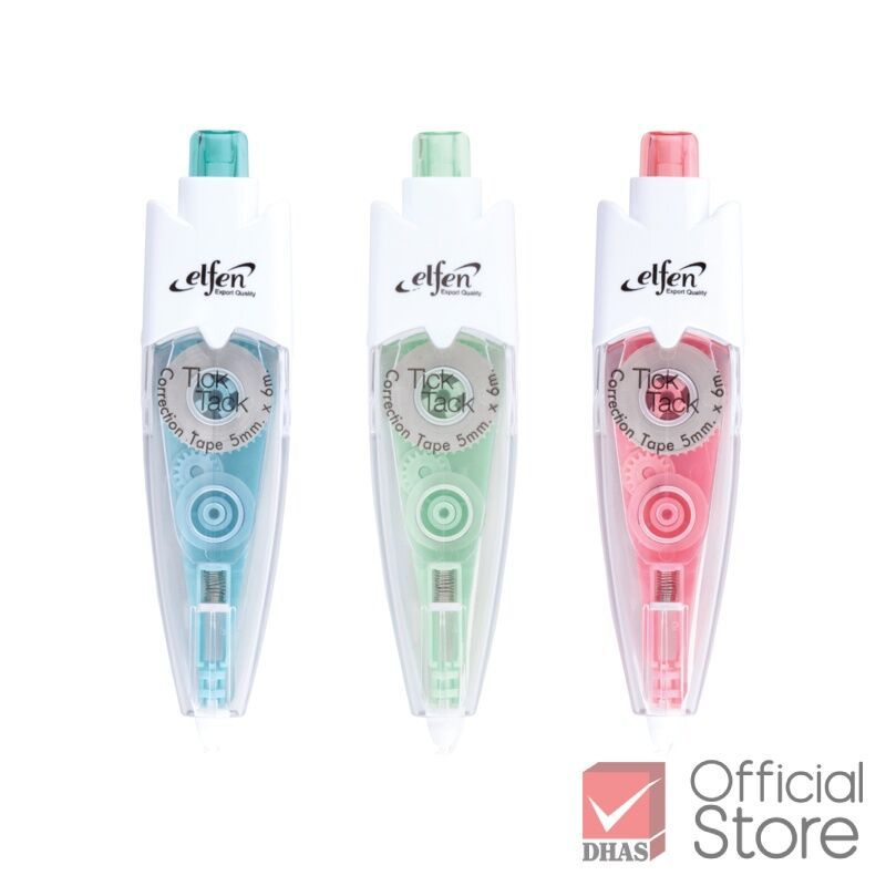 [แพ็ค 3 ชิ้น] Elfen เทปลบคำผิด 6 ม. รุ่นทิคแท็ค คละสี จำนวน 1 ชิ้น