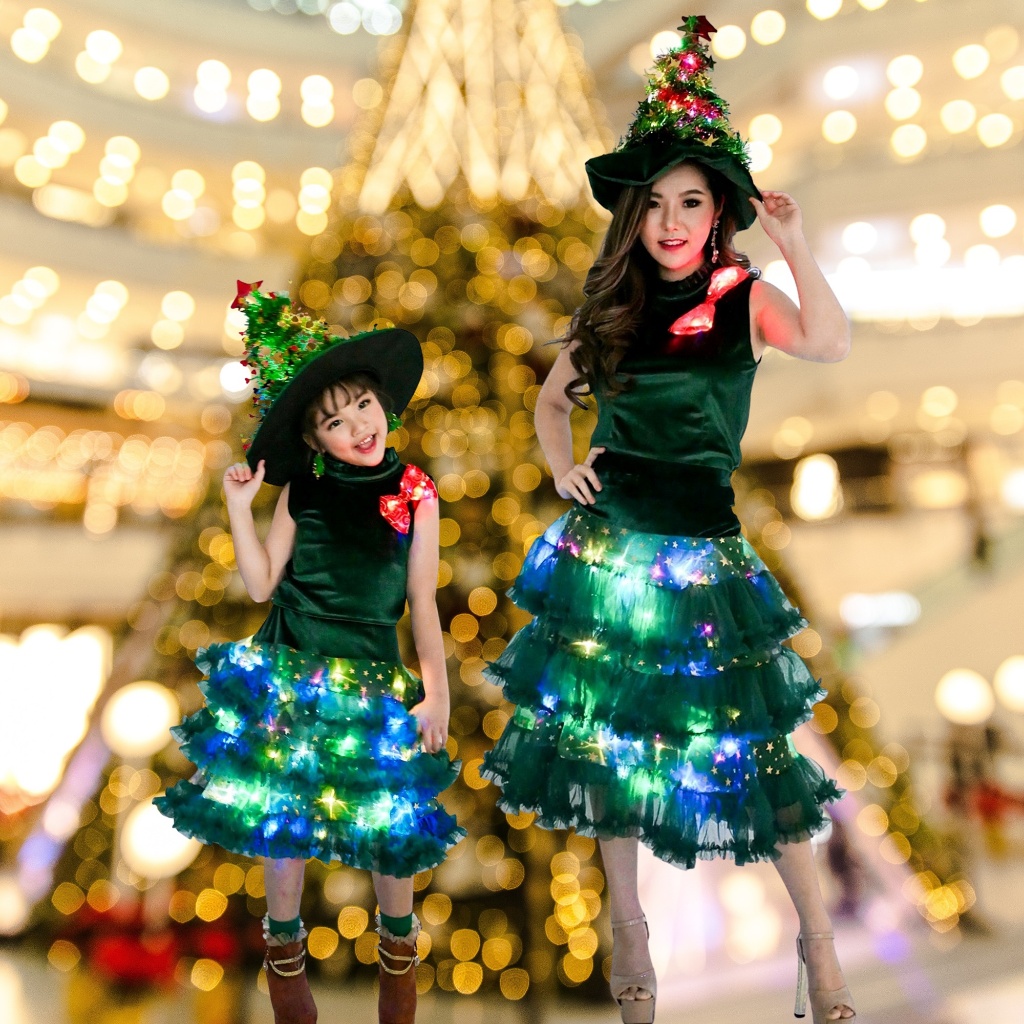 กระโปรงมีไฟ ชุดคริสต์มาส ไฟกระพริบ christmas skirt ชุดแม่ลูก กระโปรงคริสต์มาส ชุดปาร์ตี้ ปีใหม่