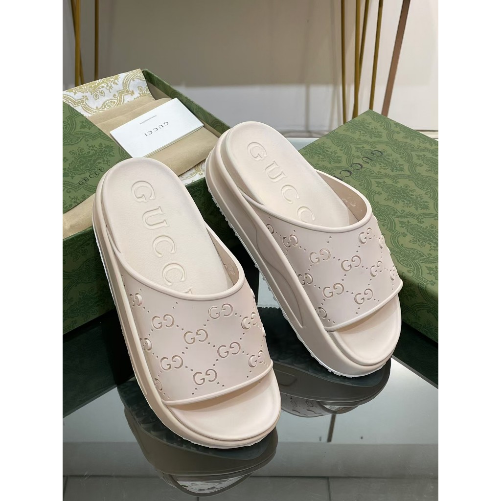 100% genuine Gucci แฟชั่นคลาสสิกใหม่หนาแต่เพียงผู้เดียวรองเท้าแตะ