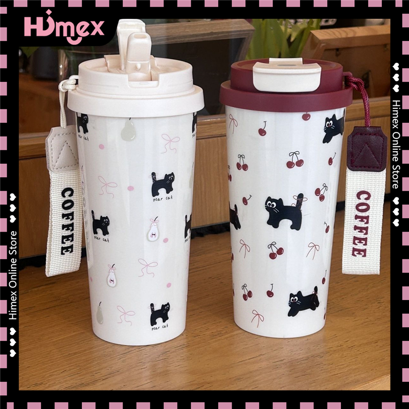 พร้อมส่ง Himex แก้วพลาสติก 2 ชั้นพร้อมหลอด 500ML Cup แก้วกาแฟ Tumbler พลาสติกใสหนา 2 ชั้น สไตล์เกาหลี