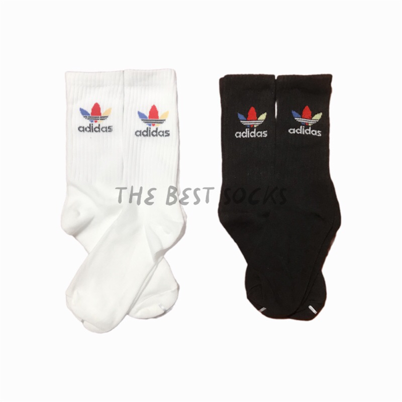 ถุงเท้าสตรีท Adidas ลายสีรุ้ง สีพื้น ขาว - ดำ FREE SIZE
