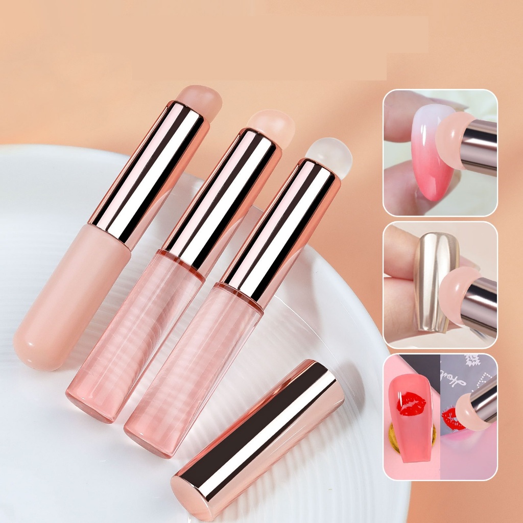 แปรงซิลิโคน ( หมวกเห็ด ) สำหรับไล่สี ออมเบร ขัดผงเล็บ ปั๊มลายเล็บ เช็ดใช้ซ้ำได้ พร้อมปลอกจัดเก็บ