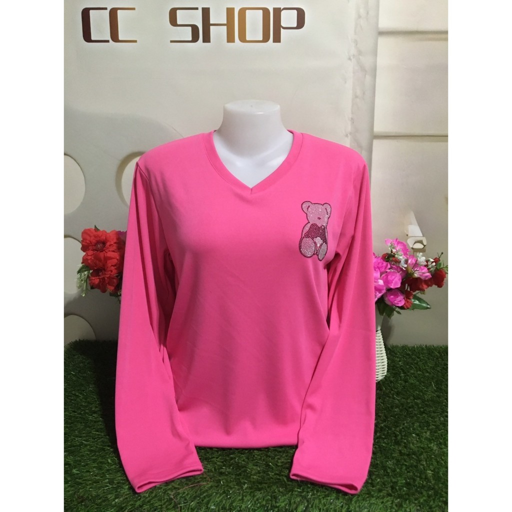 เสื้อแขนยาว สีพื้นคอวี เสื้อยืดแฟชั่น ฟรีไซส์38-42นิ้วใส่ได้ค่ะ รุ่น1717