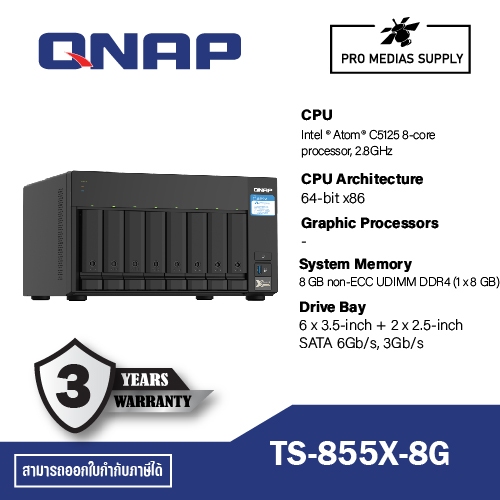 QNAP TS-855X-8G Intel ® Atom® C5125 8-core processor, 2.8GHz