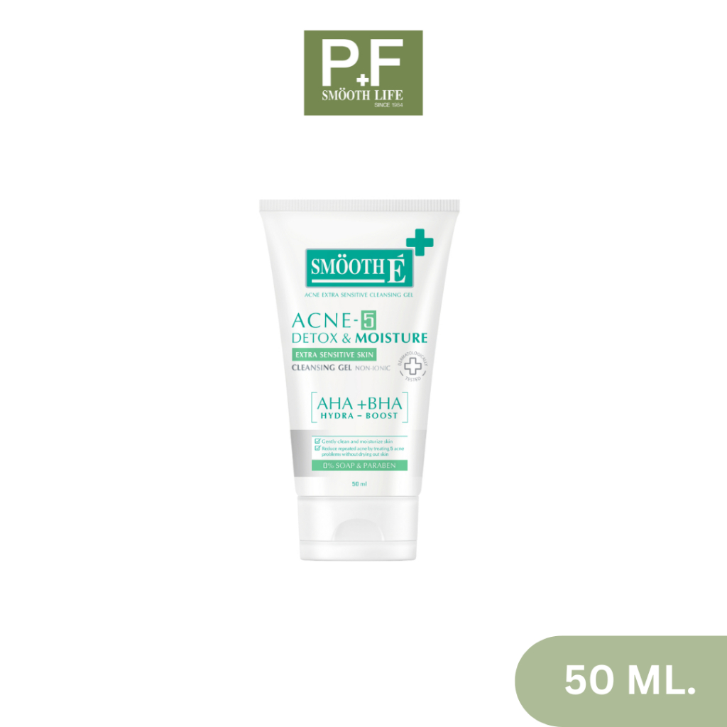 ((เจลล้างหน้าสิว)) Smooth E Acne-5 Detox & Moisture Extra Sensitive Cleansing Gel