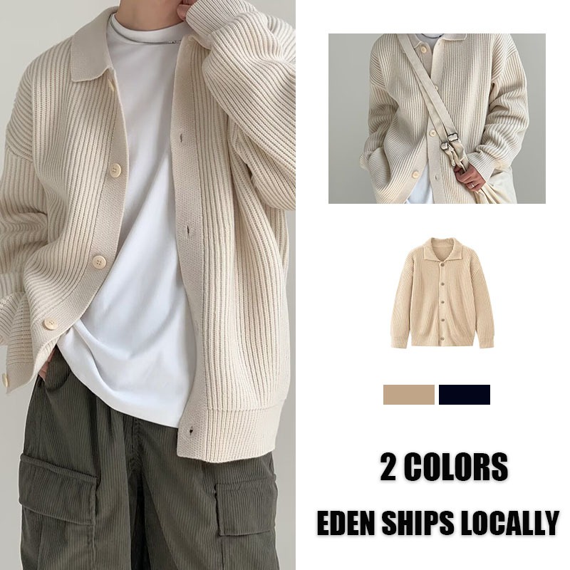 พร้อมส่ง COD เสื้อสเวตเตอร์กระดุมผู้ชายแจ็คเก็ตเกาหลีสีดําสีน้ําตาล