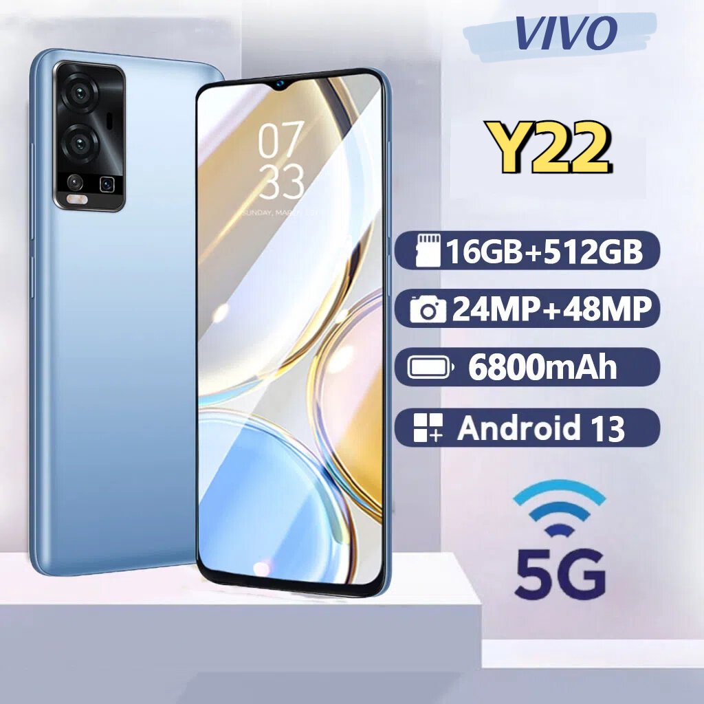 [รับประกัน 1 ปี] VIV0 Y22 6.7 นิ้ว HD โทรศัพท์มือถือ 5G (16 + 512GB) Android Game Learning COD