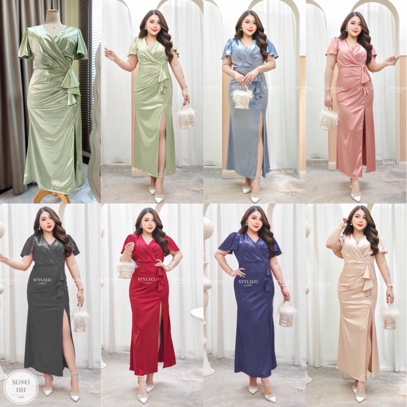 ES943 Plus size เดรสสาวอวบ ชุดใส่ออกงานผู้หญิงอ้วน ลัคชูรี่มากก