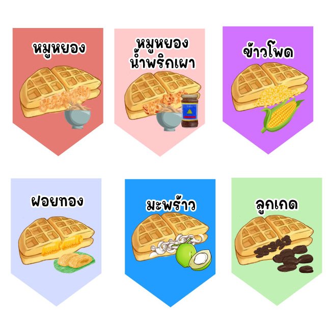 ป้ายธงราววาฟเฟิลไส้ทะลัก แก้ไขและเปลี่ยนแปลงข้อมูลได้ ทำจากไวนิลหนา 400 gm.