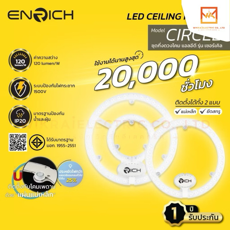 RICH LEDโคมไฟติดเพดานรุ่น Circle Module ขนาด 26W 36W แสงขาว แบบแม่เหล็ก  ป้องกันไฟกระชาก